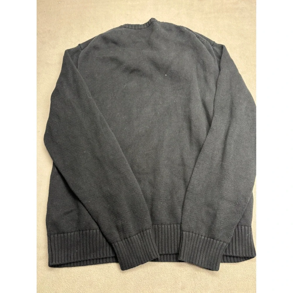 Polo Ralph Lauren Mens XXL Black Cotton Crewneck Sweater Red Cable Knit